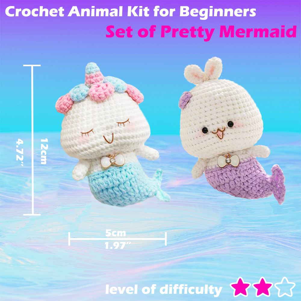 Yarniss Beginner Crochet Kit, Crochet Animal Kit with Instruction  &Video-Mermaid(Valentines Day Gifts) 